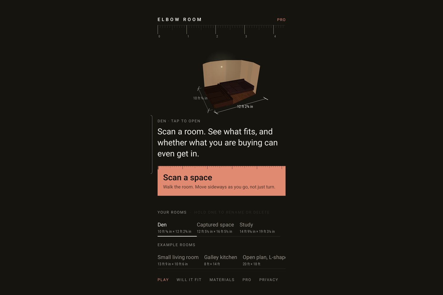 Elbow Room Mobile: scan your home with an Android phone, plan it in 3D, then find out what can actually get in